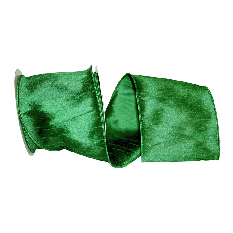 Dupioni Supreme Wired Edge Ribbon Emerald 4 inch 10 Yards