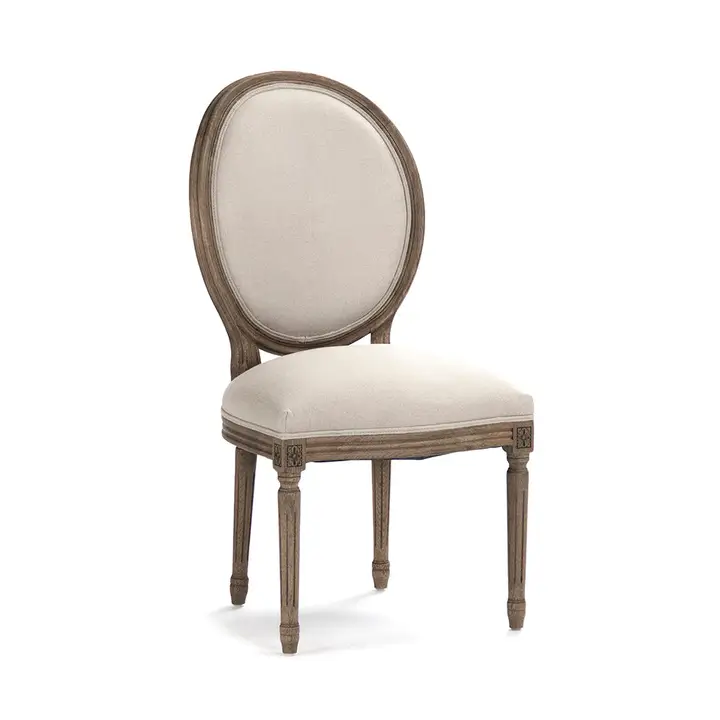 Medallion Side Chair in Natural Linen with Recycled Oak frame - front view