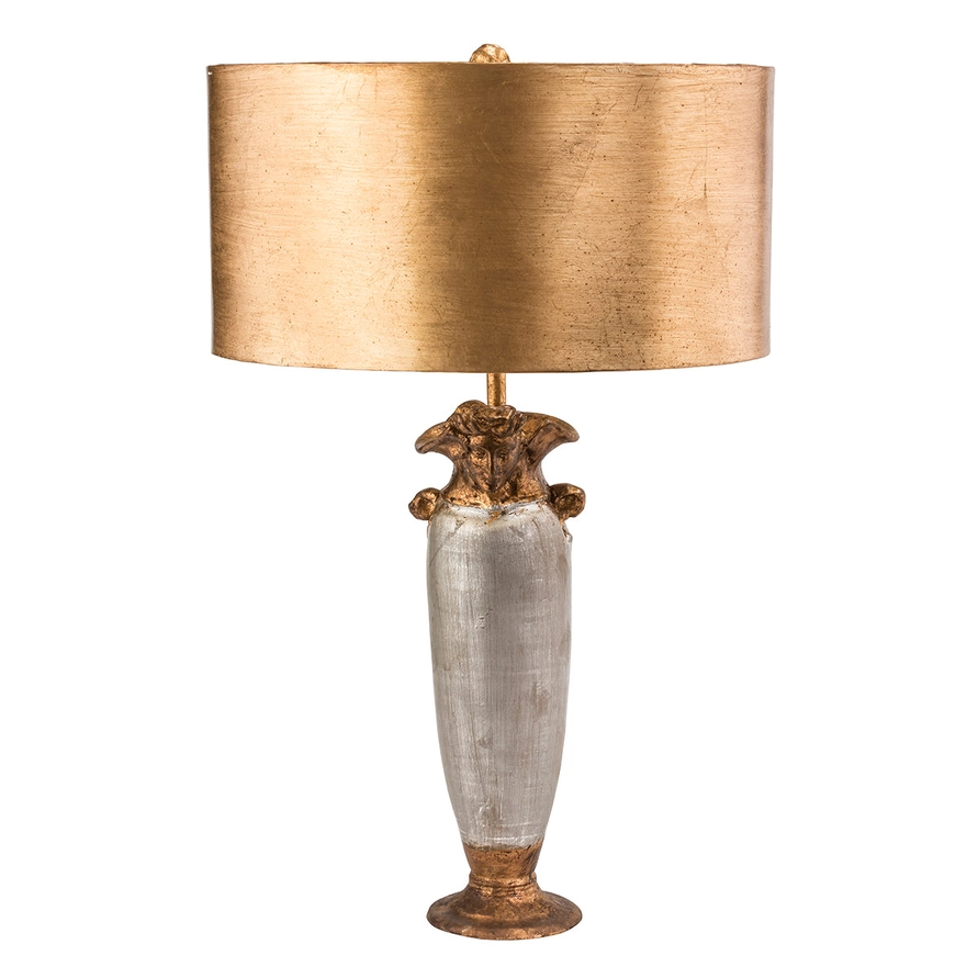 Lucas McKearn Bienville Table Lamp with distressed silver urn base and gold drum shade