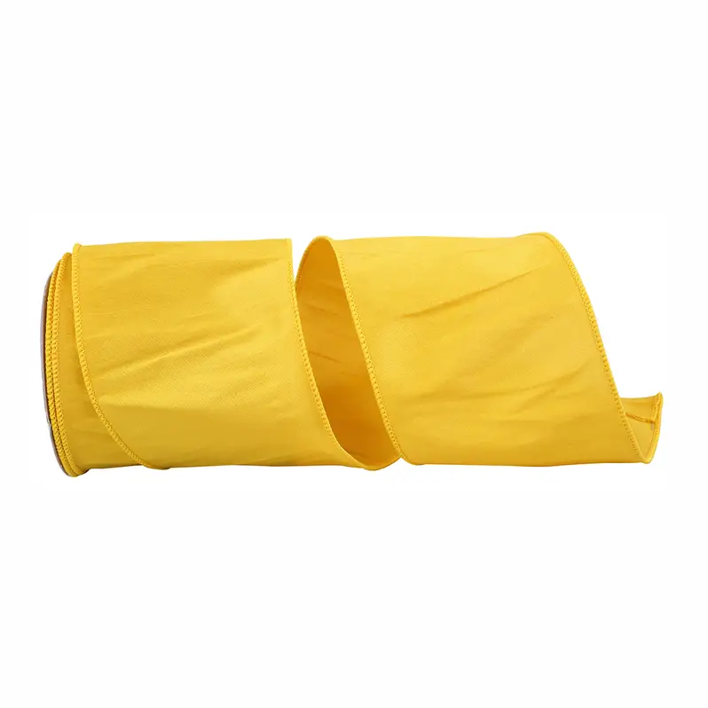 Dupioni Supreme Wired Edge Ribbon Golden Yellow 4 inch 10 Yards