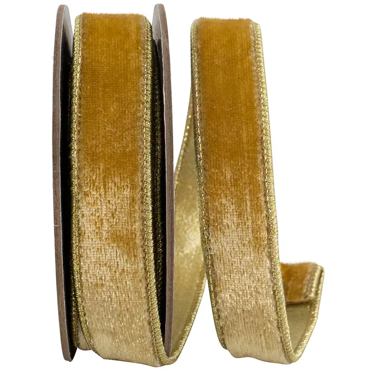 Velvet Plush Deluxe Wired Ribbon in champagne gold, 1 inch wide
