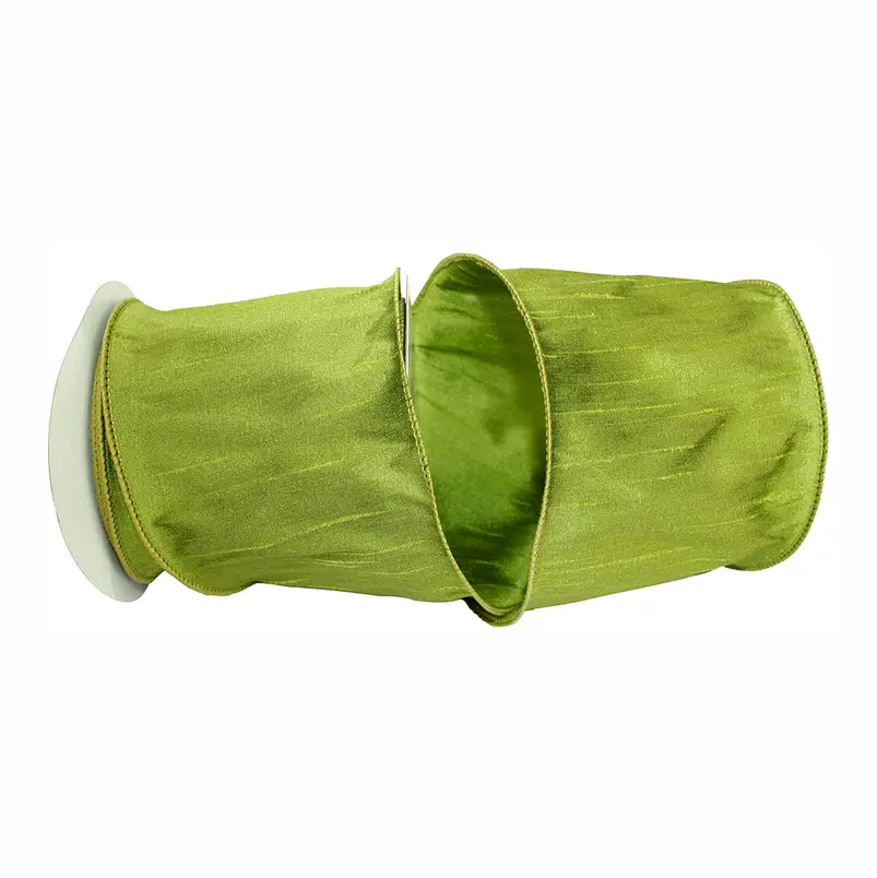 Dupioni Supreme Wired Edge Ribbon Green Grass 4 inch 10 Yards