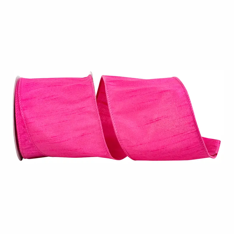 Dupioni Supreme Wired Edge Ribbon Shocking Pink 4 inch 10 Yards