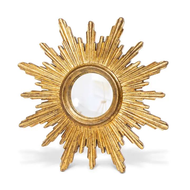 Isolde Sunburst Mirror with antique gold starburst rays and convex mirror center