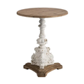 Antique White Round Side Table with carved pedestal base and natural fir wood top